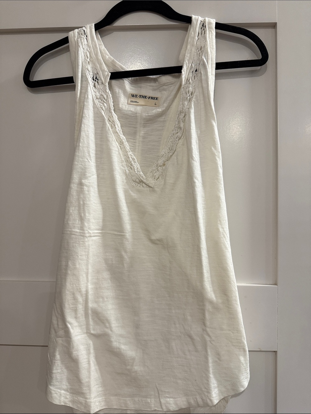 We The Free Ivory Crochet Trim V-Neck Tank